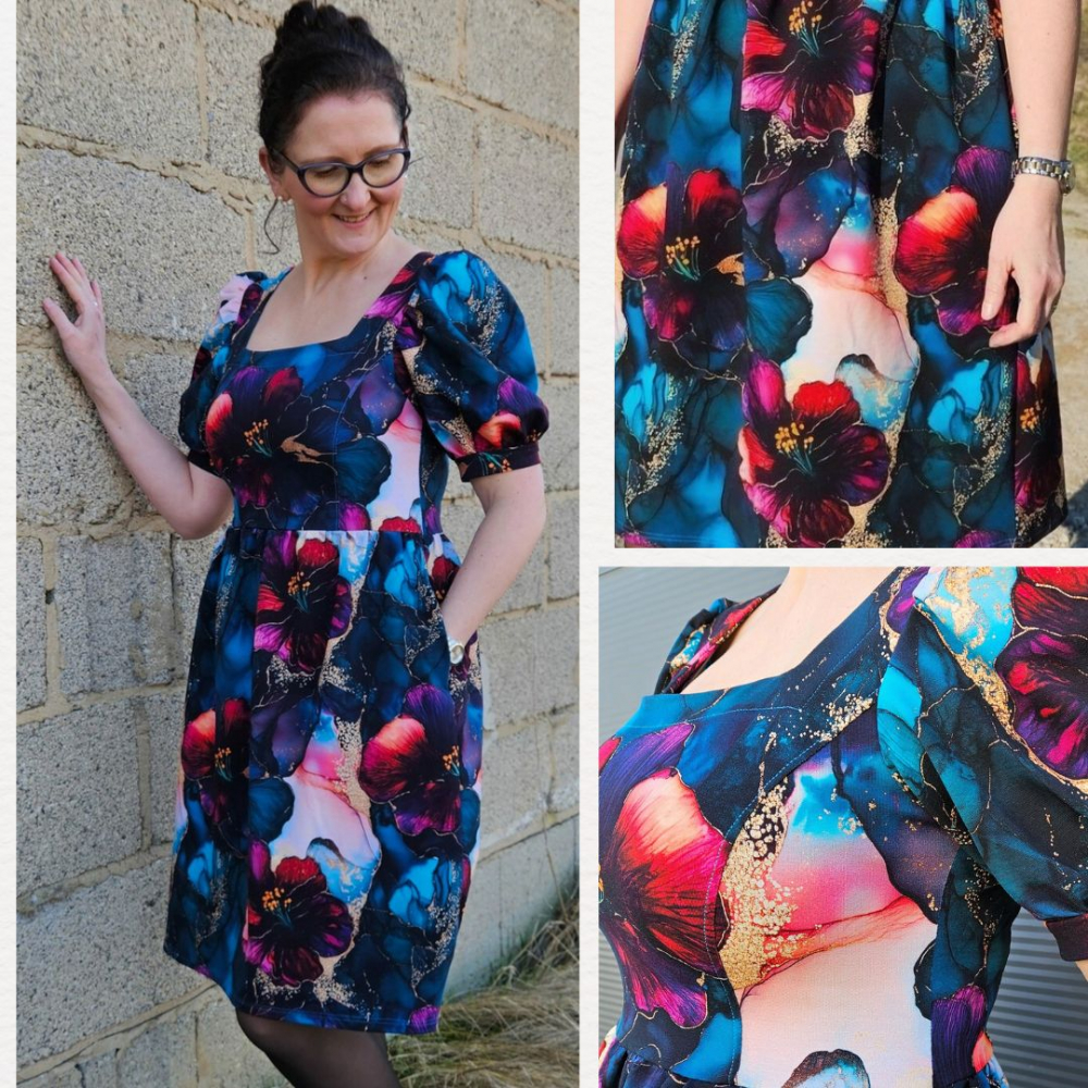 Reststück 170 cm, Bio French Terry, Eigenproduktion Dream of Flowers  von Graustufen-Stoffe